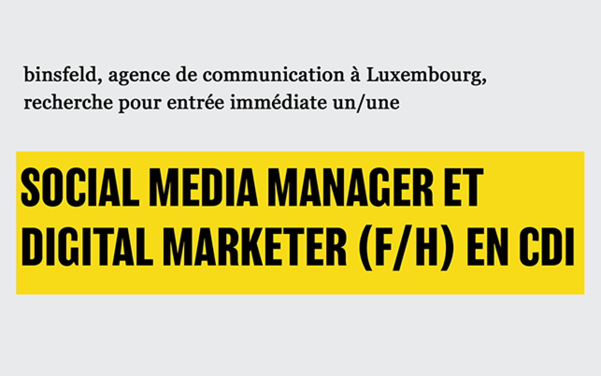 <h1>binsfeld recrute un/une Social Media Manager et Digital Marketer (f/h) en CDI</h1>